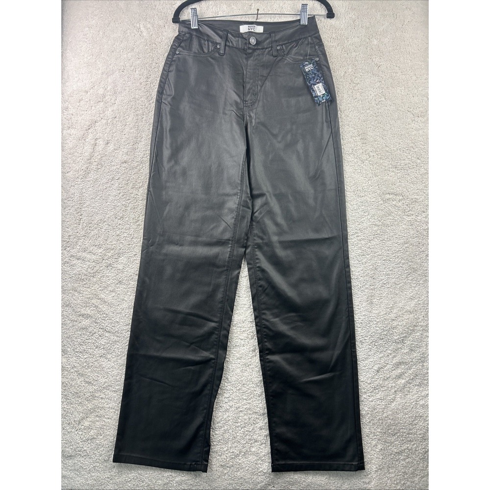 Madden NYC Womens Faux‎ Leather Wide-Leg Pants Black 5 Vegan Grunge Sexy